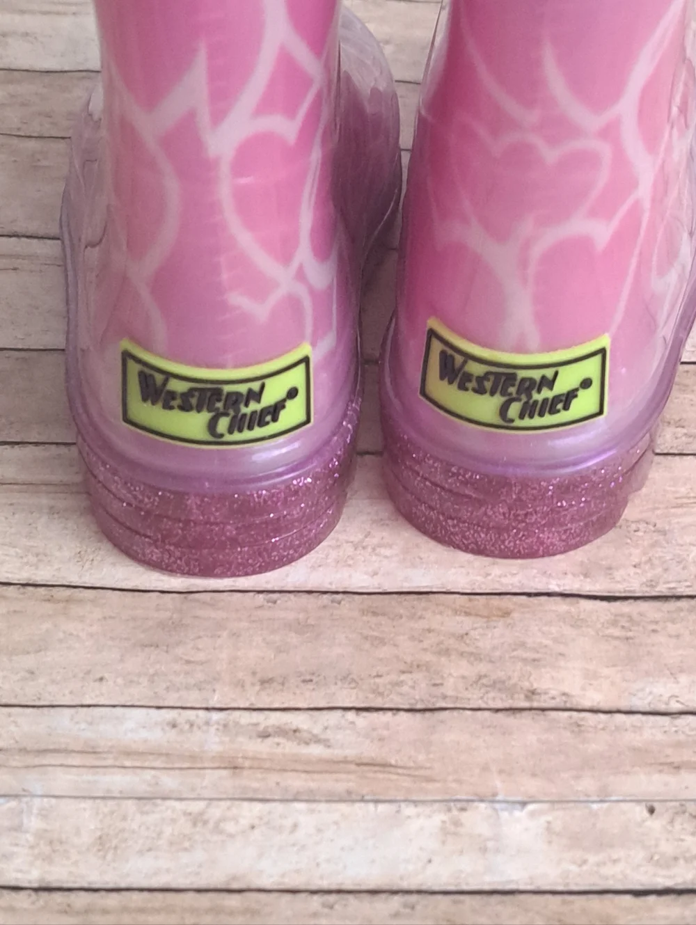 Western Cheif Lighted Up Girl's Pink Heart Pattern Rain Boots Size 8